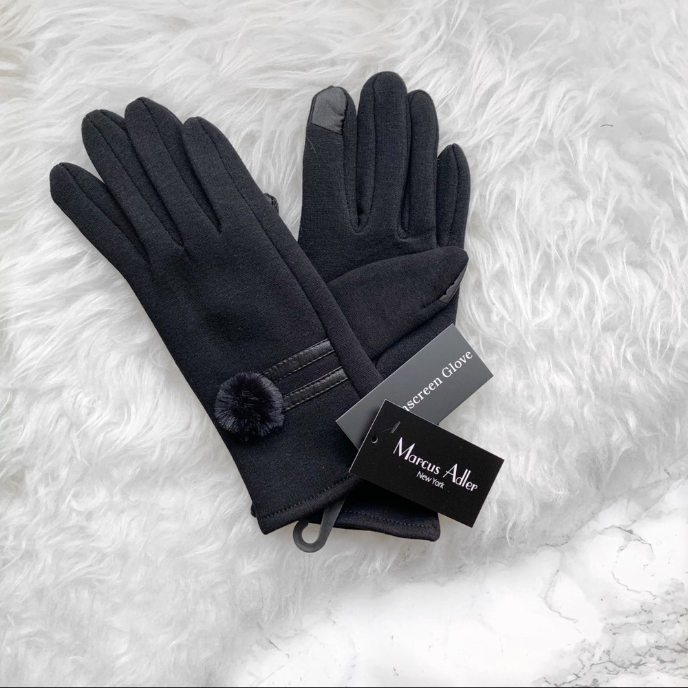 Marcus Adler pompom touchscreen gloves black NWT